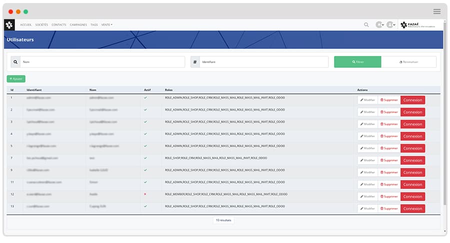 fazacrm gestion des rôles